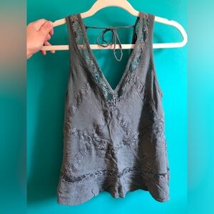 American Eagle: Green Lace V Neck Tank Top: Size Small